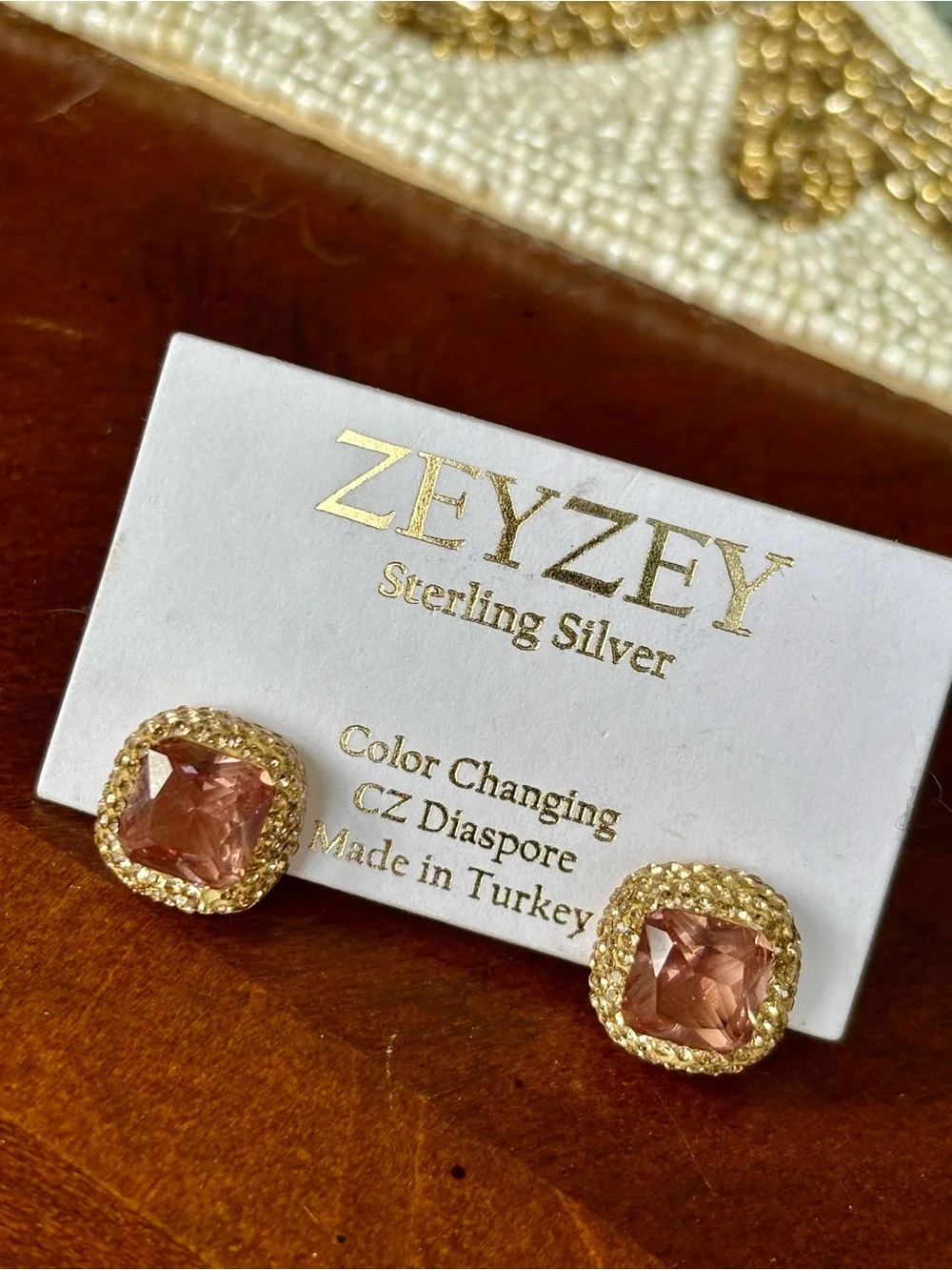 ZEYZEY 925 sterling silver stud earrings square color changing CZ diaspore stone
